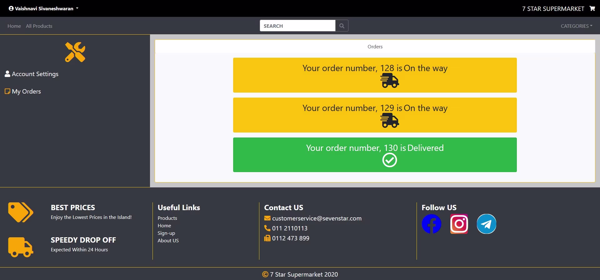 Customer panel screenshot